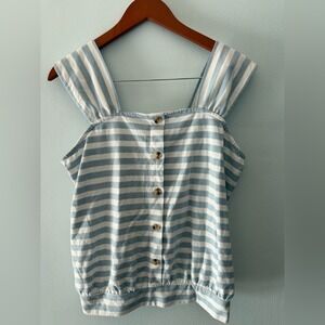 Loft Outlet Womens Blue White Striped Button Front Smocked Hem Tank Top Large